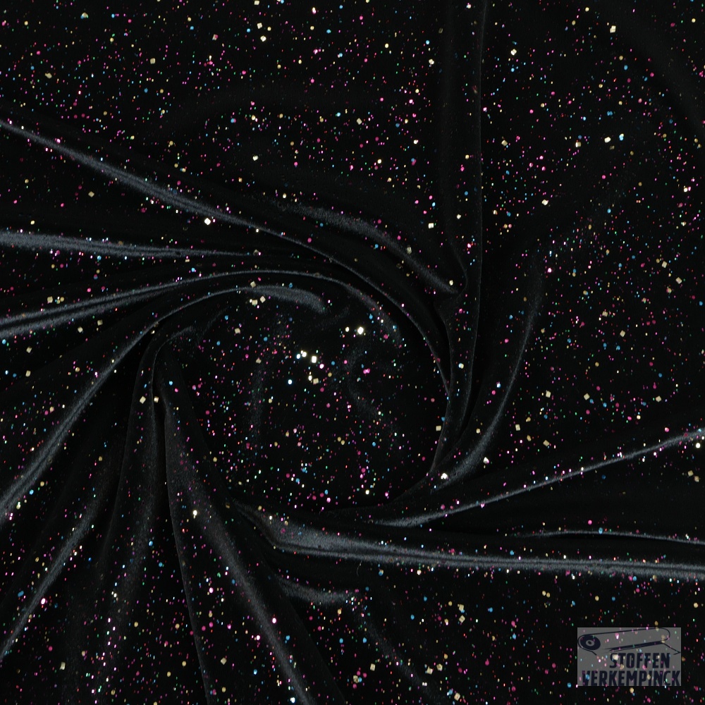 Fluweeljersey met Lycra multi Glitter Black