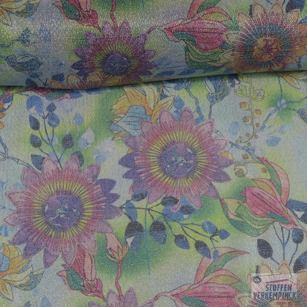 Glitterjersey Flowers - Light Blue