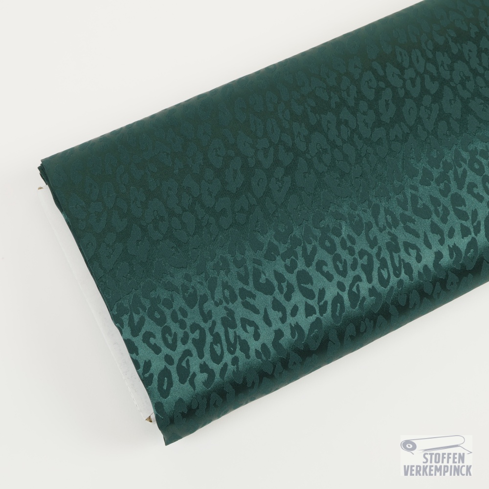Stretch Polyester Satin Jacquard Leo Green