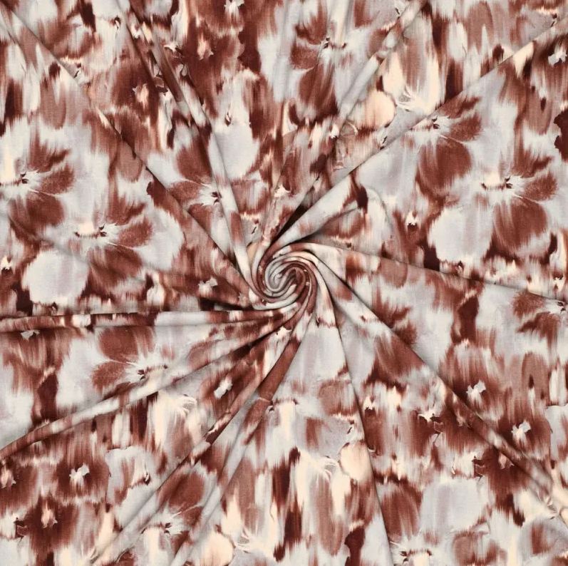 Jersey Viscose Faded Flowers Brown