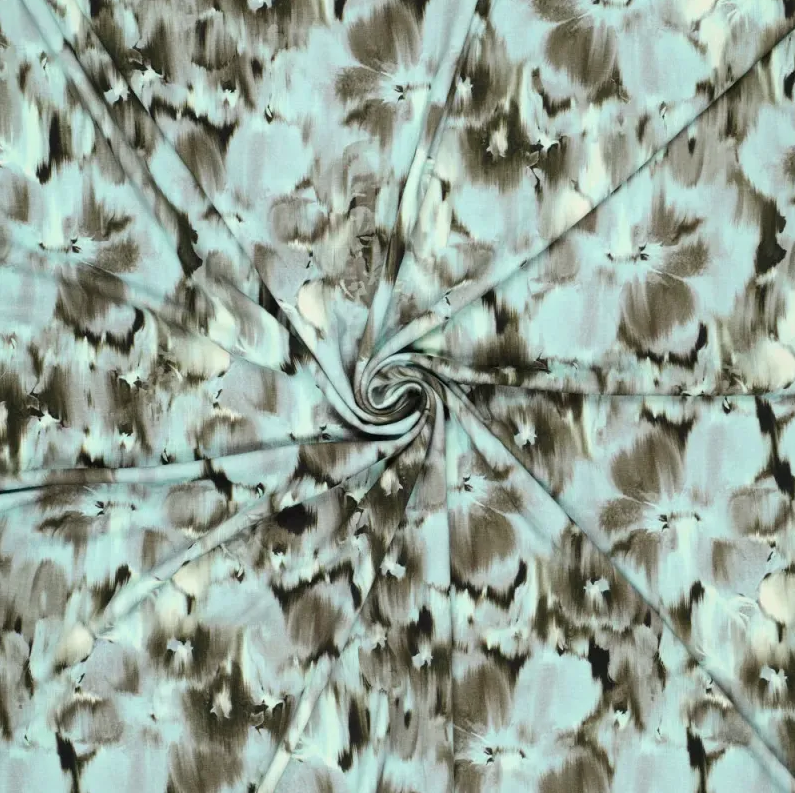 Jersey Viscose Faded Flowers Mint