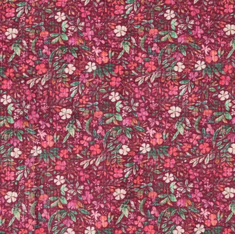 Stretch Corduroy Digiprint Flowers - Pink