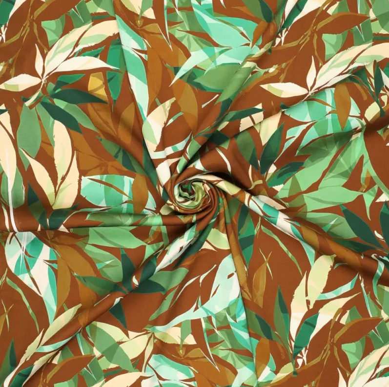 Heavy Viscose Satin Stretch Breeze Stems Green 