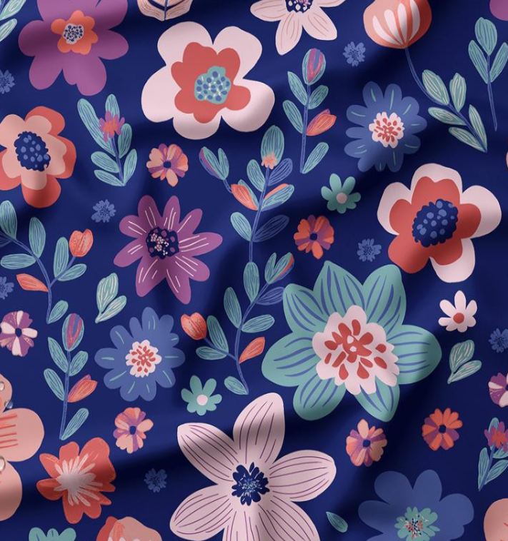 Waterdichte stof voor regenjas met print Osaya Blue/Pink