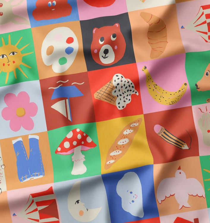Waterdichte stof voor regenjas met print Funny Pink/Multicolored