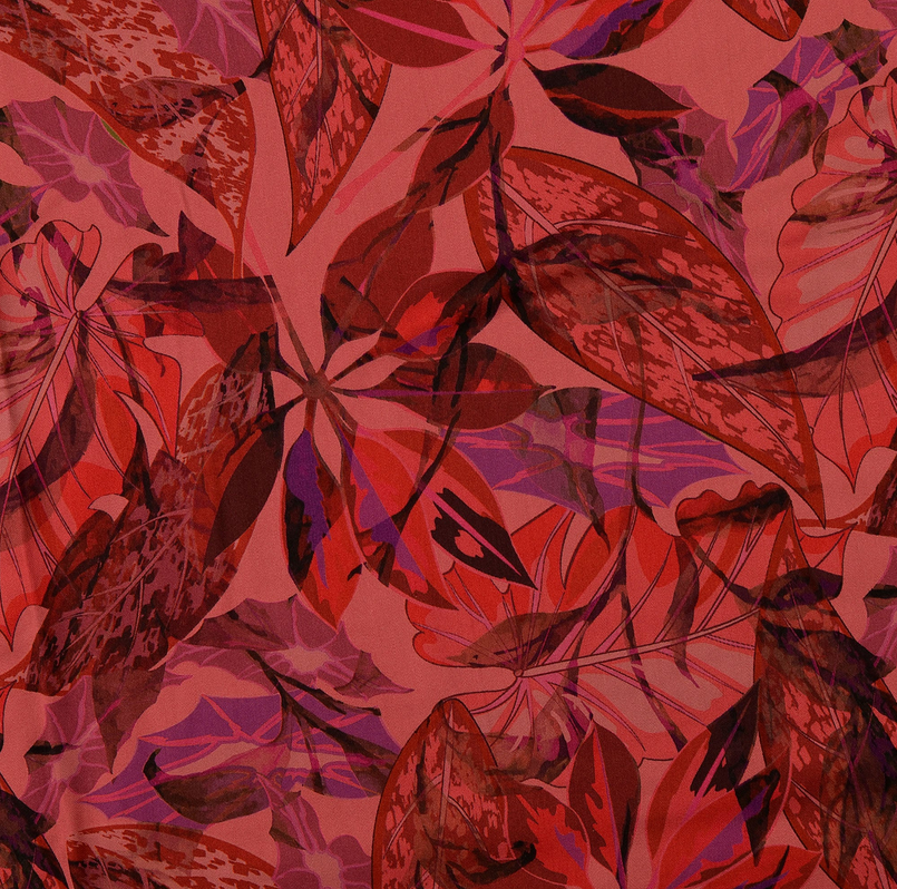 Viscose Satin Digital Planten Rood
