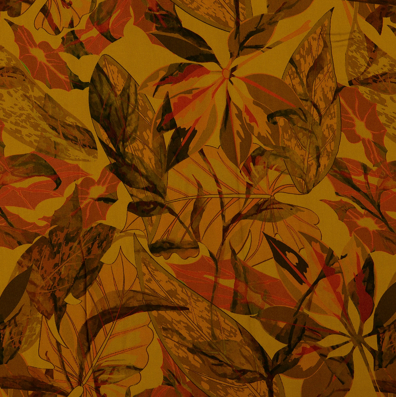 Viscose Satin Digital Planten Donker Oker