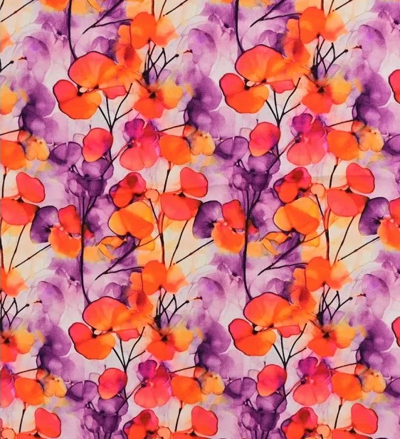 Katoen poplin Digital Floral Purple/Orange