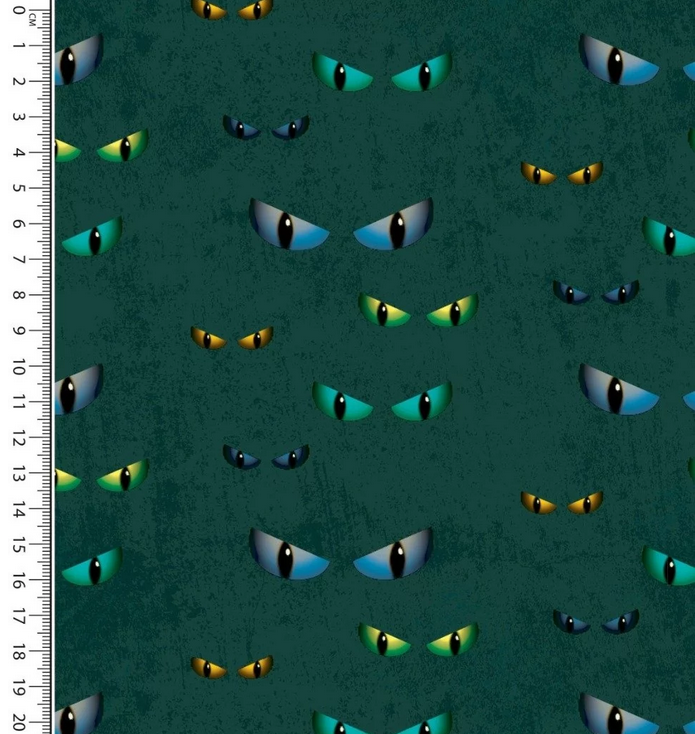 Jersey Katoen Digital Cat Eyes Dark Green
