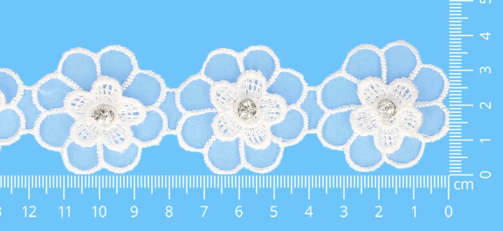 Etskant dubbele bloem met strass steen 38mm