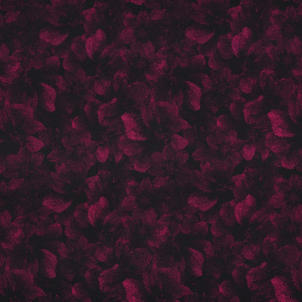 Rosella Stretch Digital Fuchsia Flowers on Black