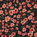 Cotton Satin Digital Salmon Flowers on black
