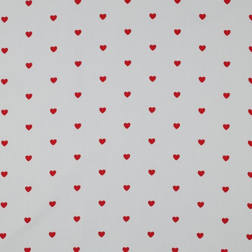 Fine Popeline Red Hearts - White