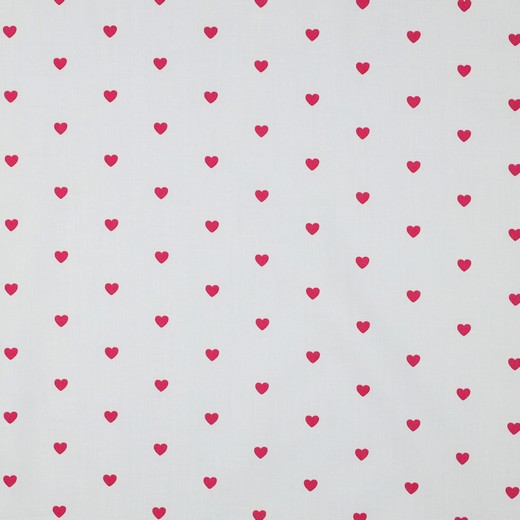 Fine Popeline Fuchsia Hearts - White