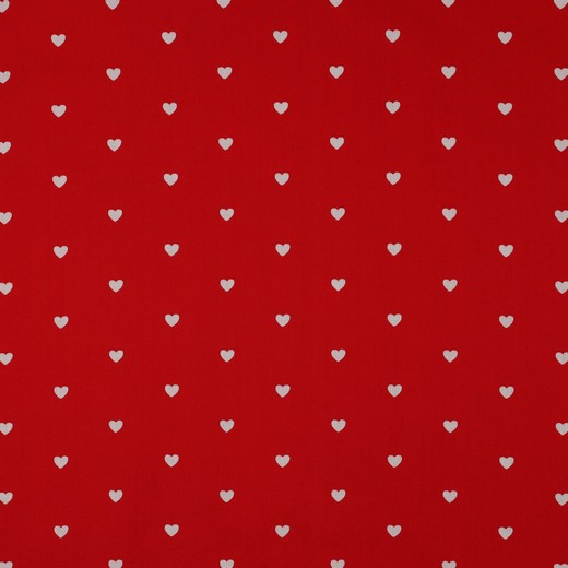 Fine Popeline White Hearts - Red