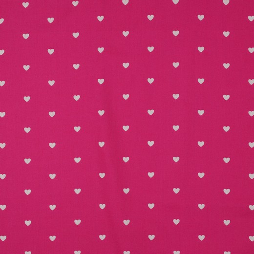 Fine Popeline White Hearts - Fuchsia
