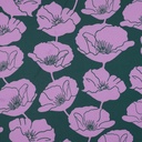 Royal Micro Satin Lilac Poppies on Dark Green