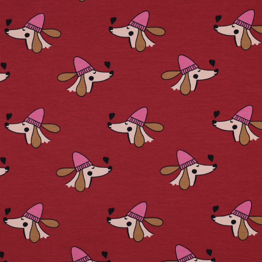 French Terry Dogs Dark Red