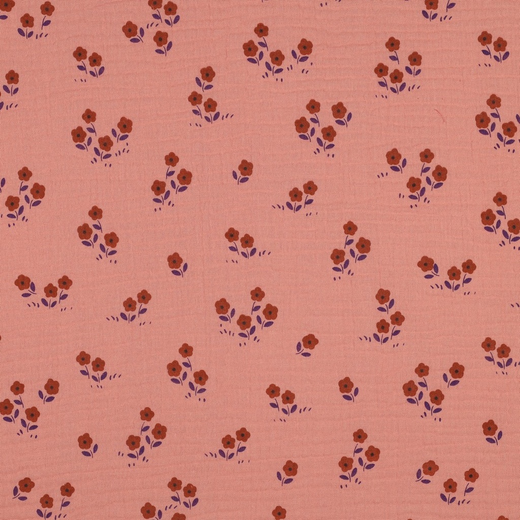 Double gauze Terra Flowers - Salmon
