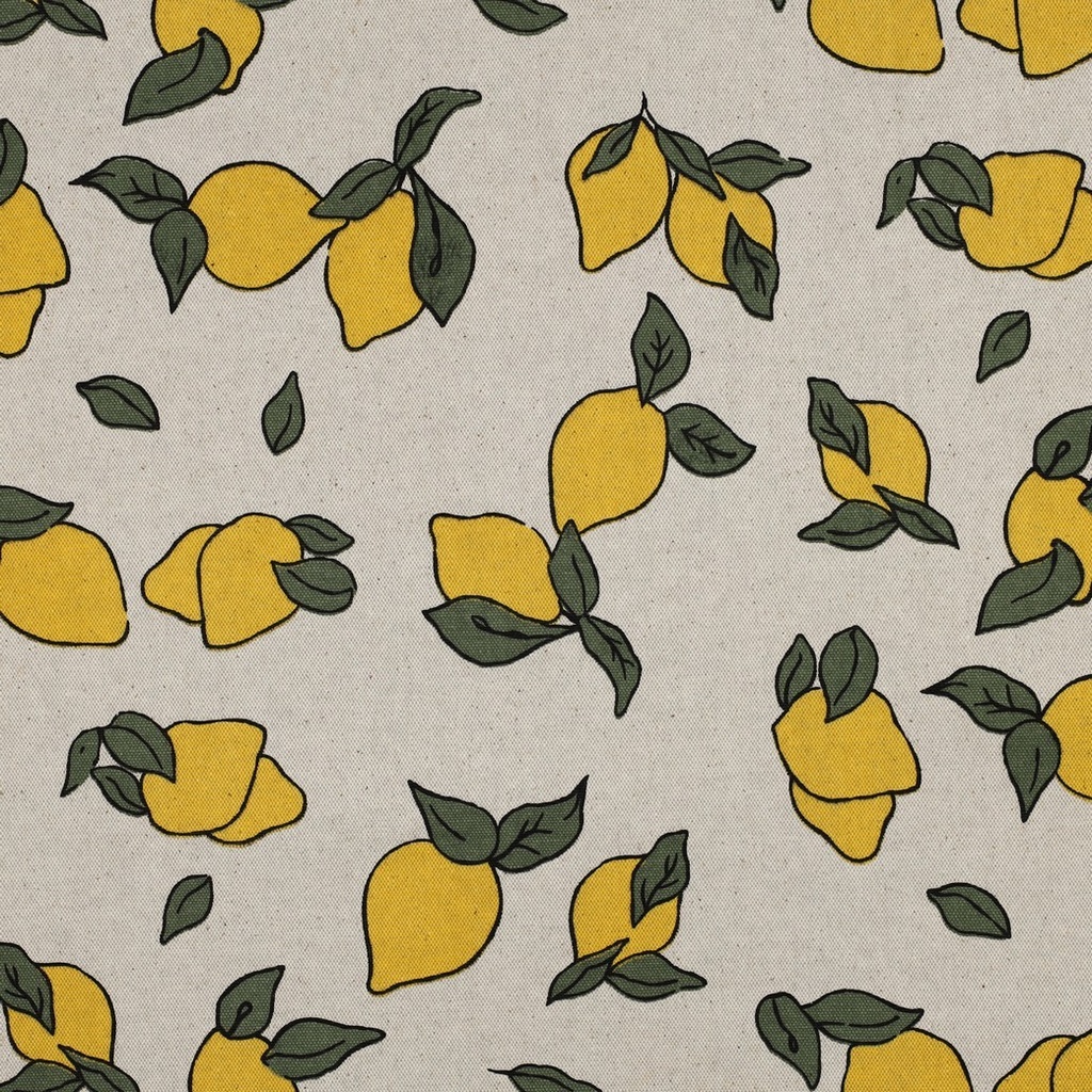 Coated Canvas Linen Look Lemons - Natural 