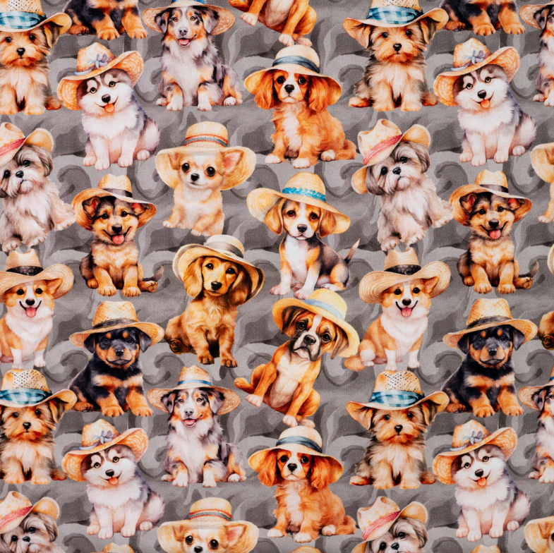 French Terry Digital Dogs grey