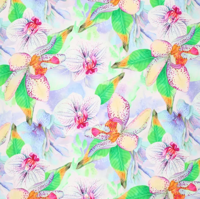 Cezanne Silky Viscose Satin Stretch Maxi Flower Orange/Lilac