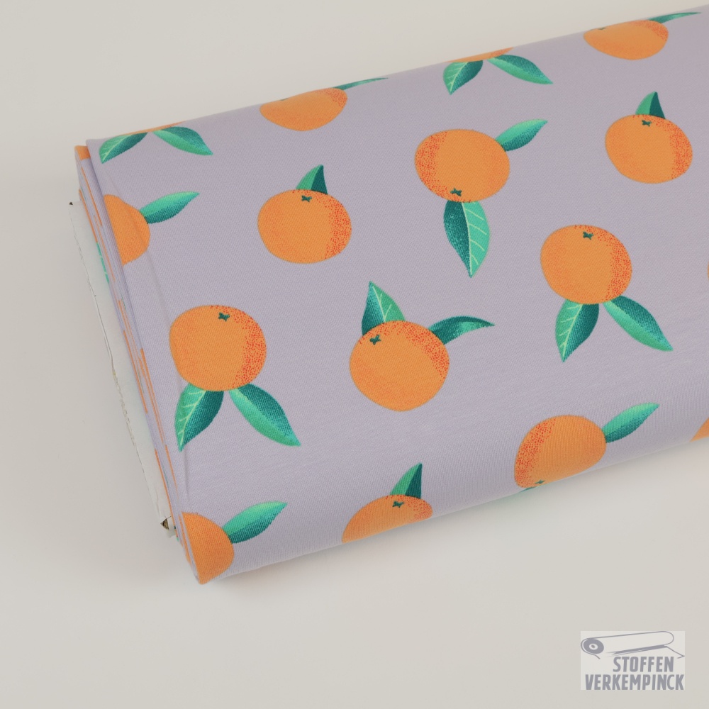 French Terry Print Oranges Light Lilac