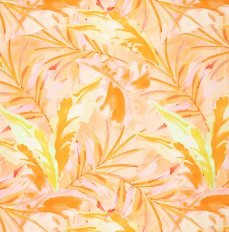 Viscose Linnen Digi Vibrant Leaves Orange