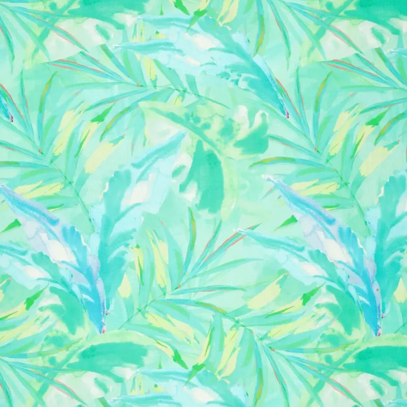 Viscose Linnen Digi Vibrant Leaves Aqua