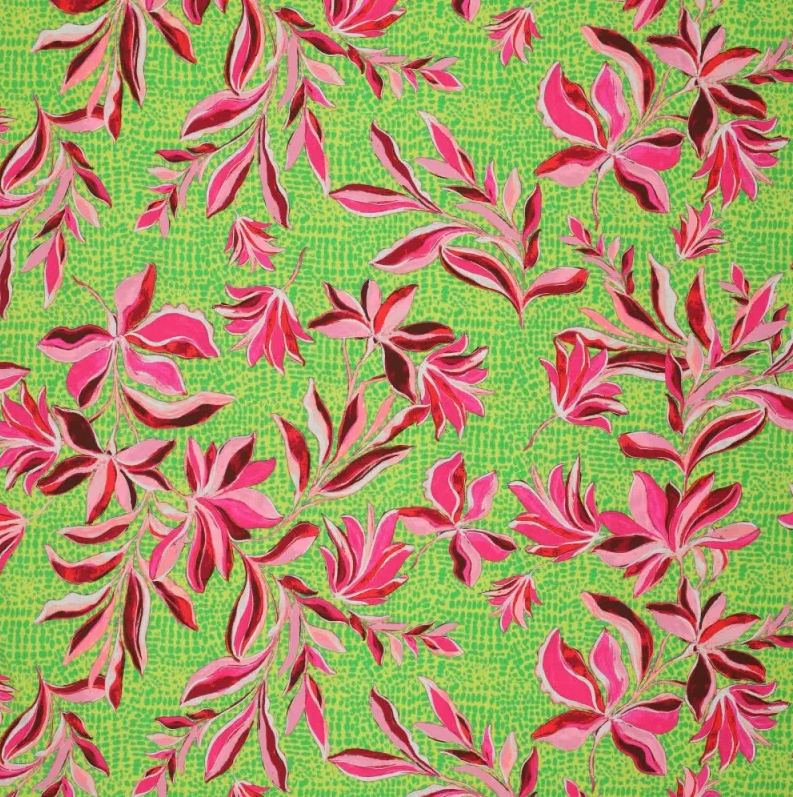 Viscose Stretch Digi Flowers on Spot Green