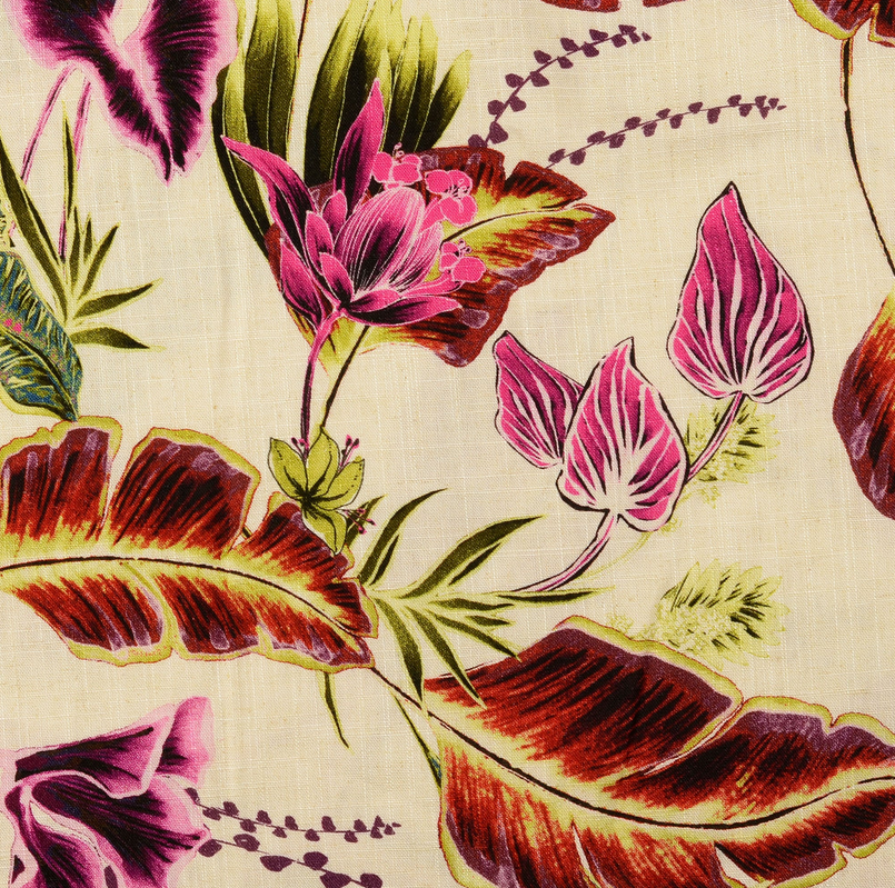 Viscose Linnen Digital Palm Fuchsia/Wine