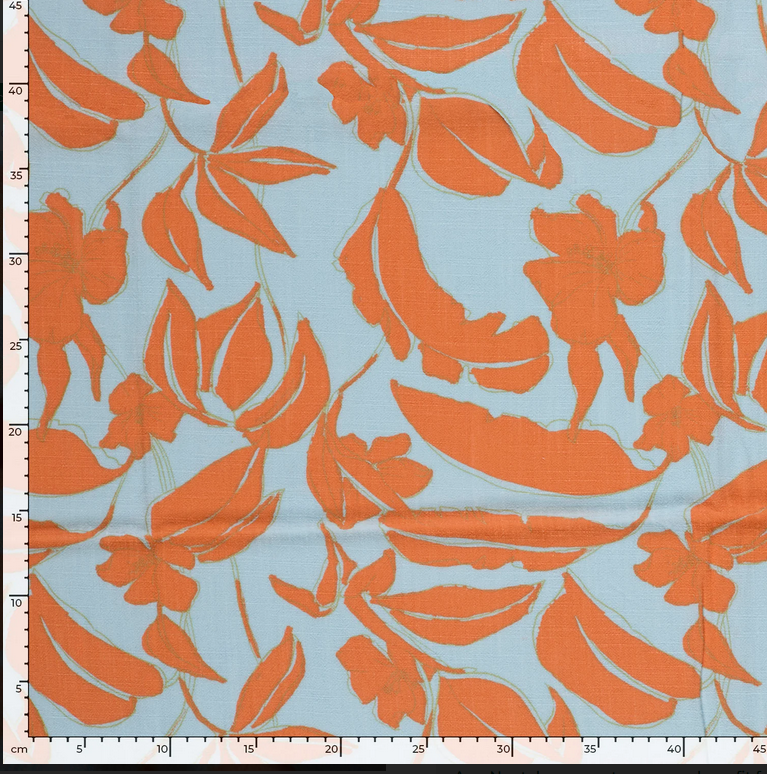 Viscose Linnen Leaves Light Blue