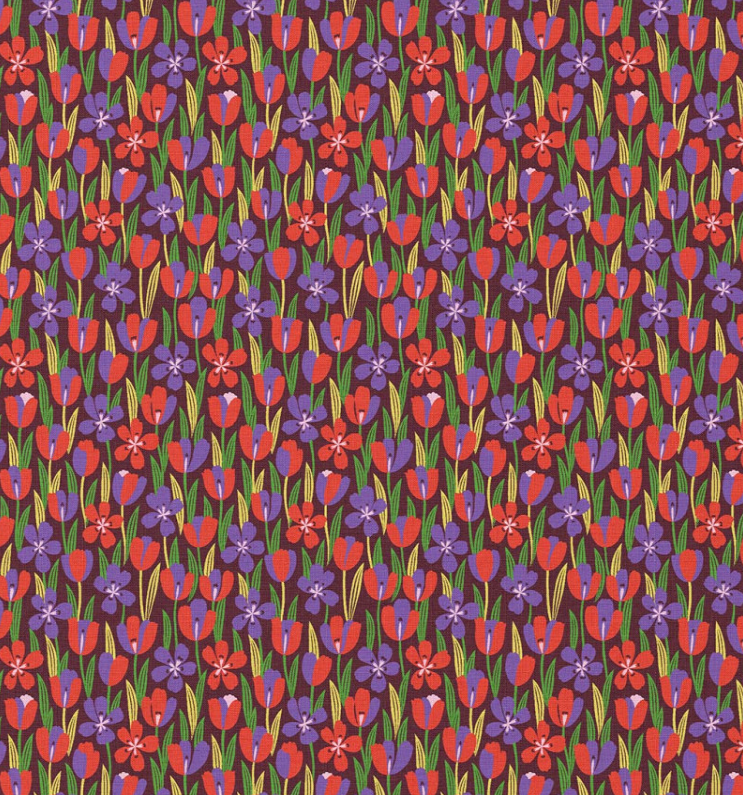 Katoen Petit Fleurs Rouge/Violet