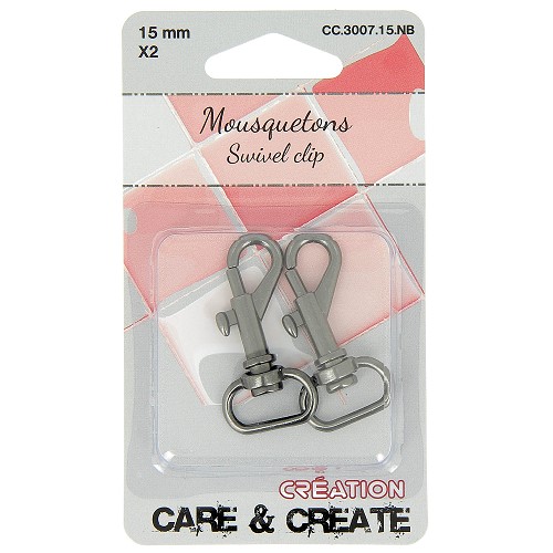 Musketonhaak 15mm Zwart 2x