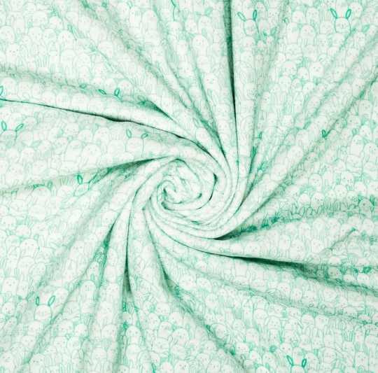 Jersey Badstof Konijntjes Wit/Jade