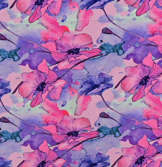 Bamboo Jersey Digital Colourfull Flowers Pink
