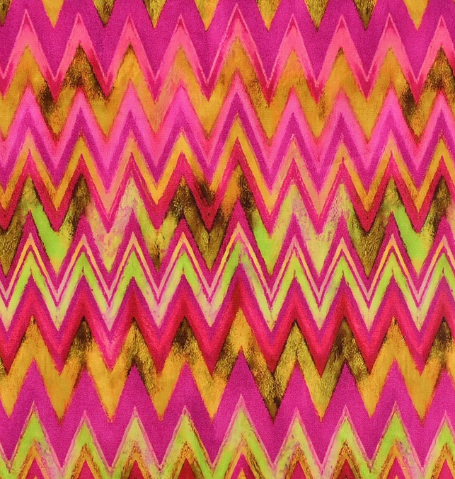Poplin Stretch Zigzag Fuchsia/Khaki