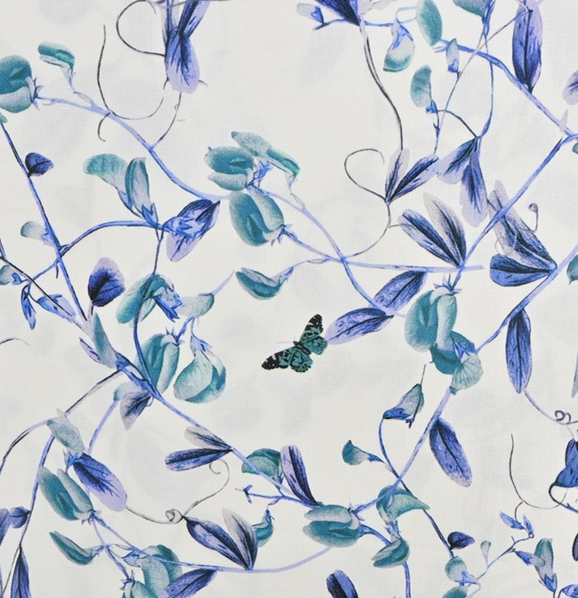 Poplin Stretch Leaves Petrol/Blue