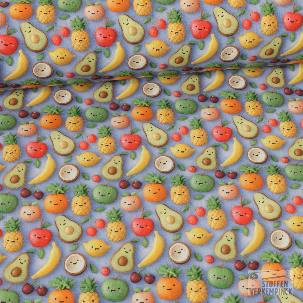 Katoen 3D-Print Fruit Mix Blue