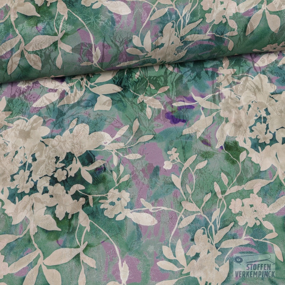 Viscose Jacquard Flora Beige/Petrol/Purple