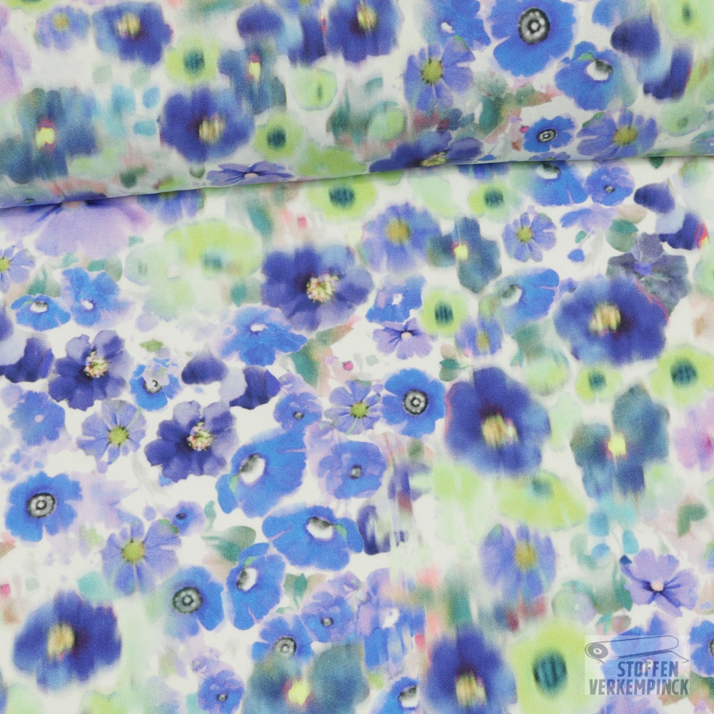 Viscose Gebloemd Blauw/Groen/Lila