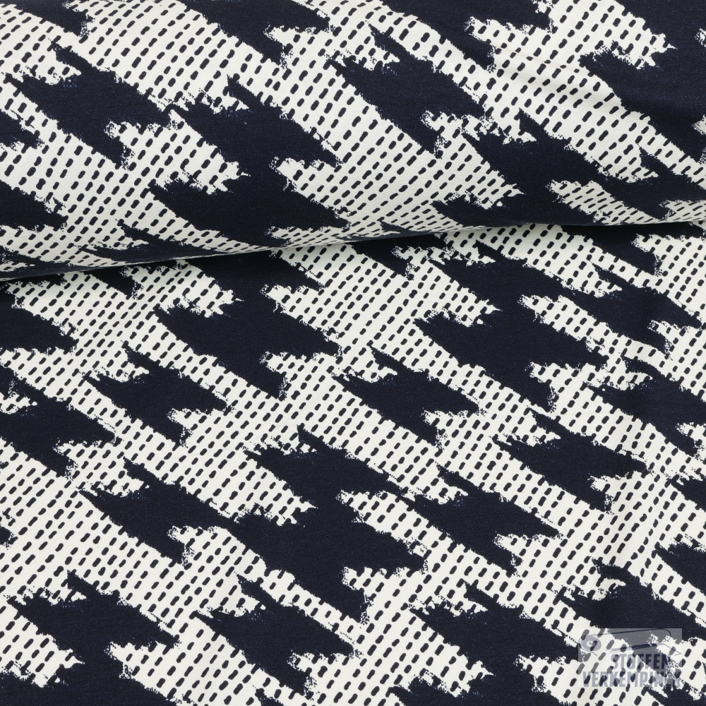 Jersey Viscose Abstract Navy/White