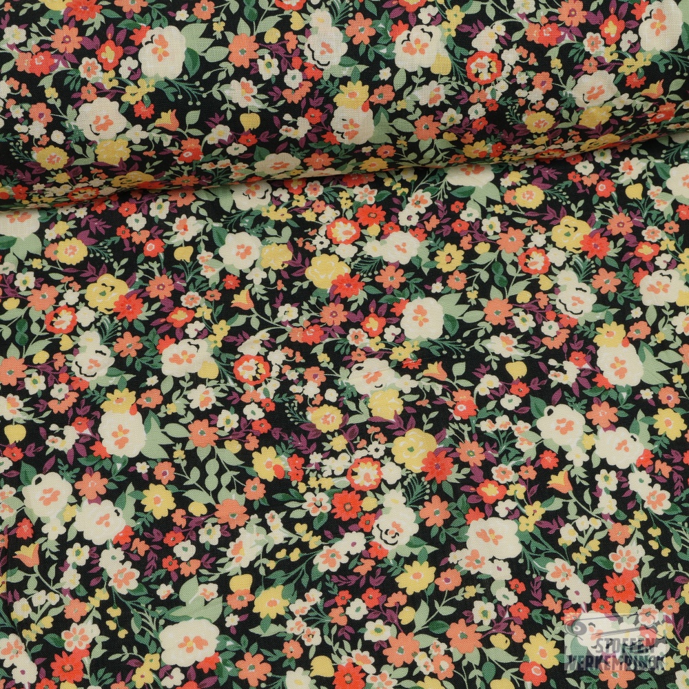 Viscose/Linnen Small Flower Black