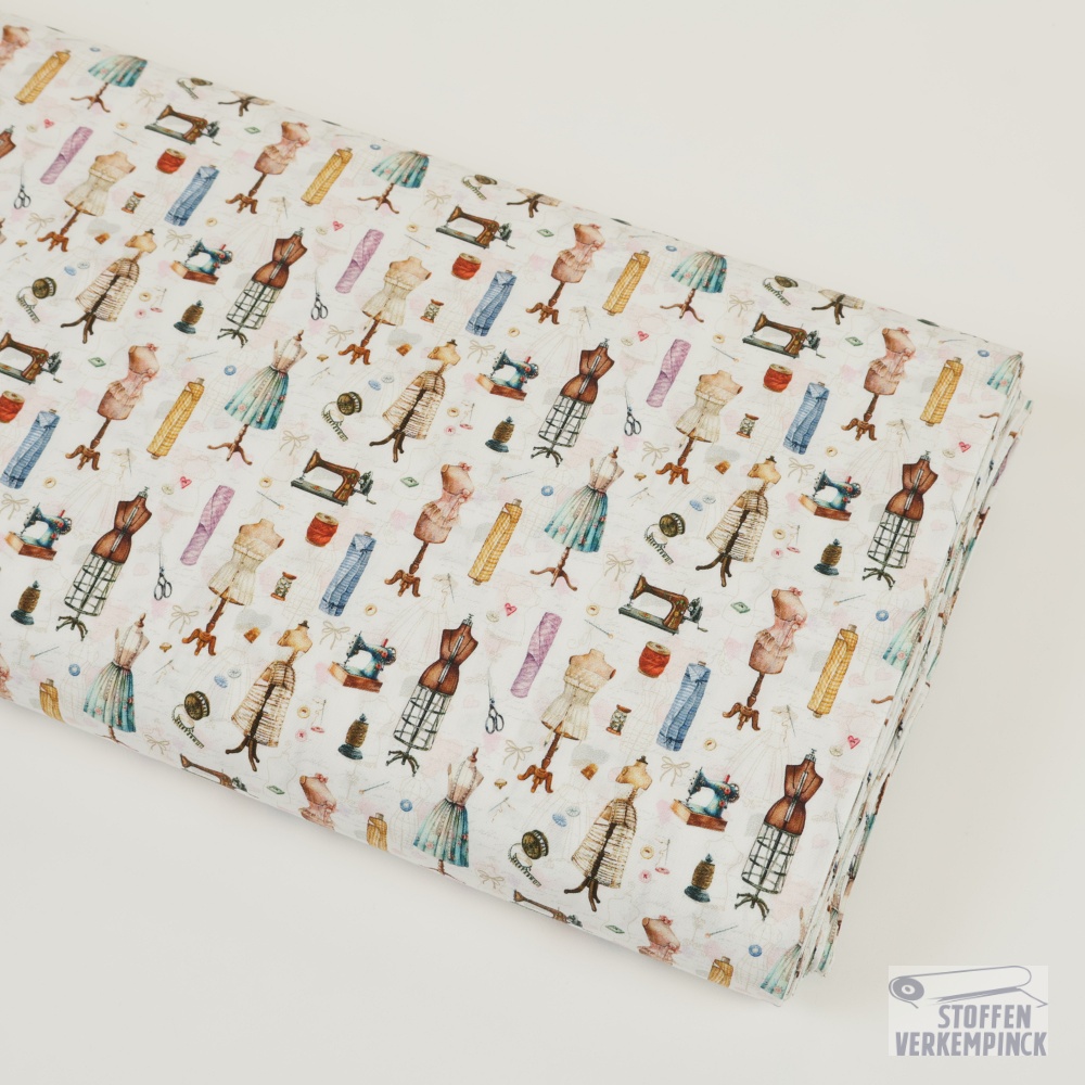 Cotton Poplin "Sewing" Off White