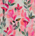 Viscose Linnen Digital Leaves Fuchsia