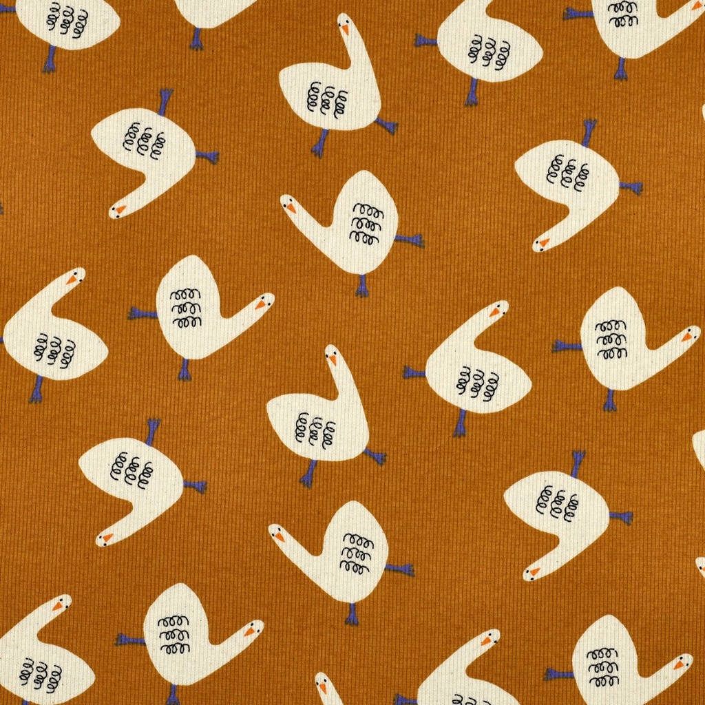 Jennifer Bouron Organic Rib Jersey Geese - Ochre
