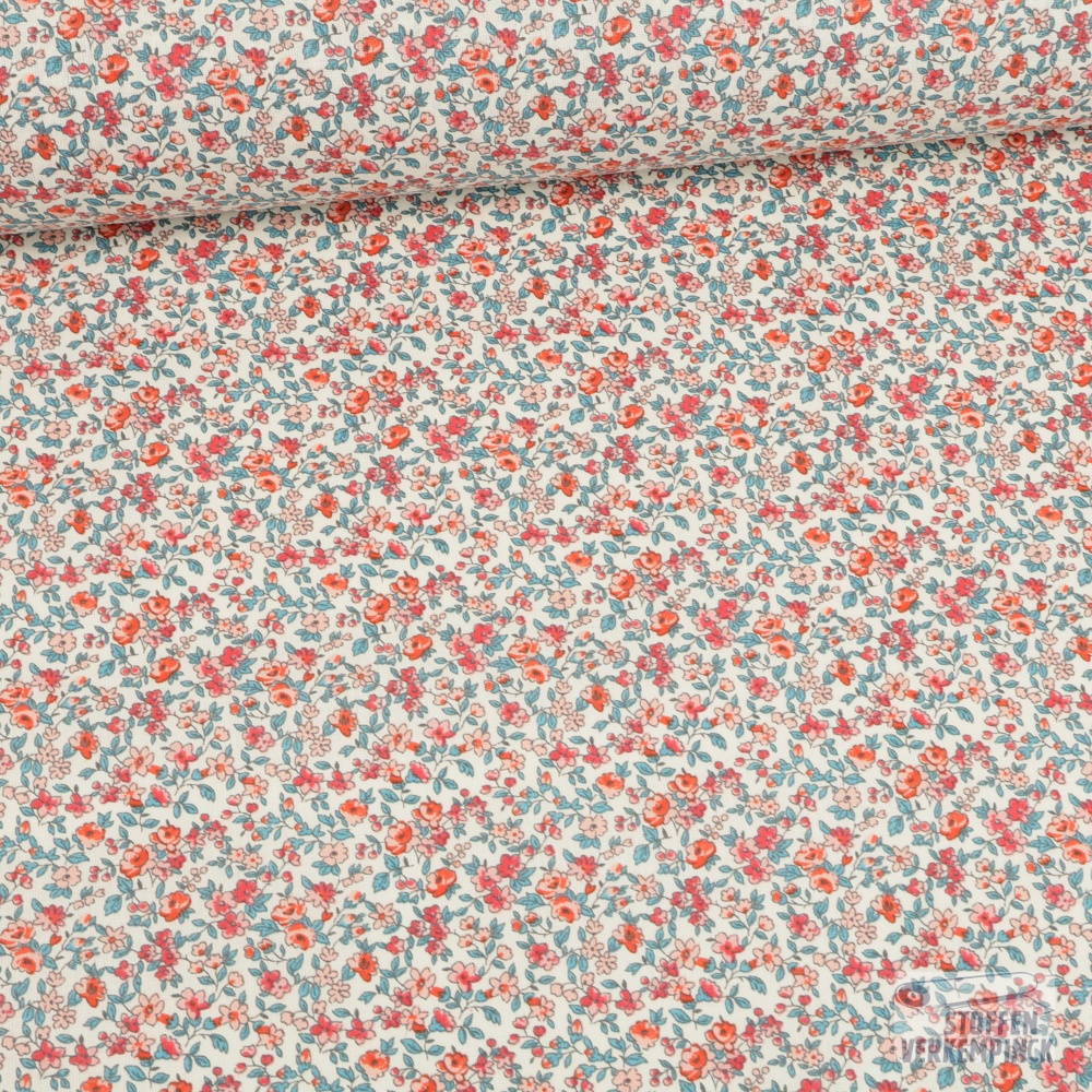 Katoen Leonie Mille Fleurs Ecru/Corail