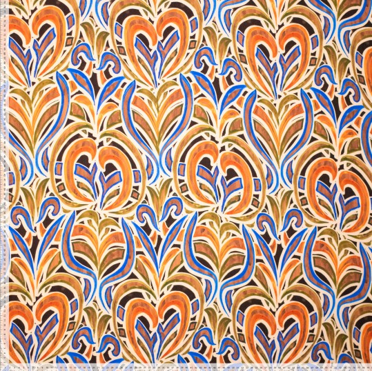 Viscose digital Floral Design Orange/Royal