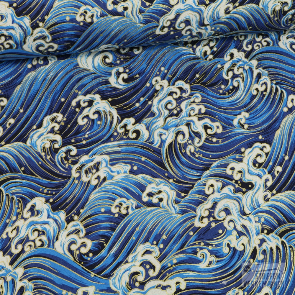 Katoen Foil Waves Blue
