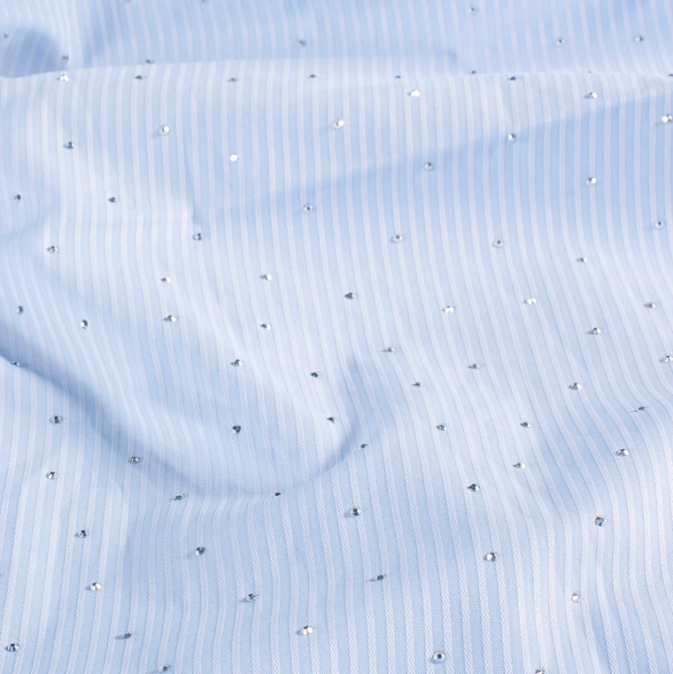 Polye./Katoen Strepen & Glitter Babyblauw